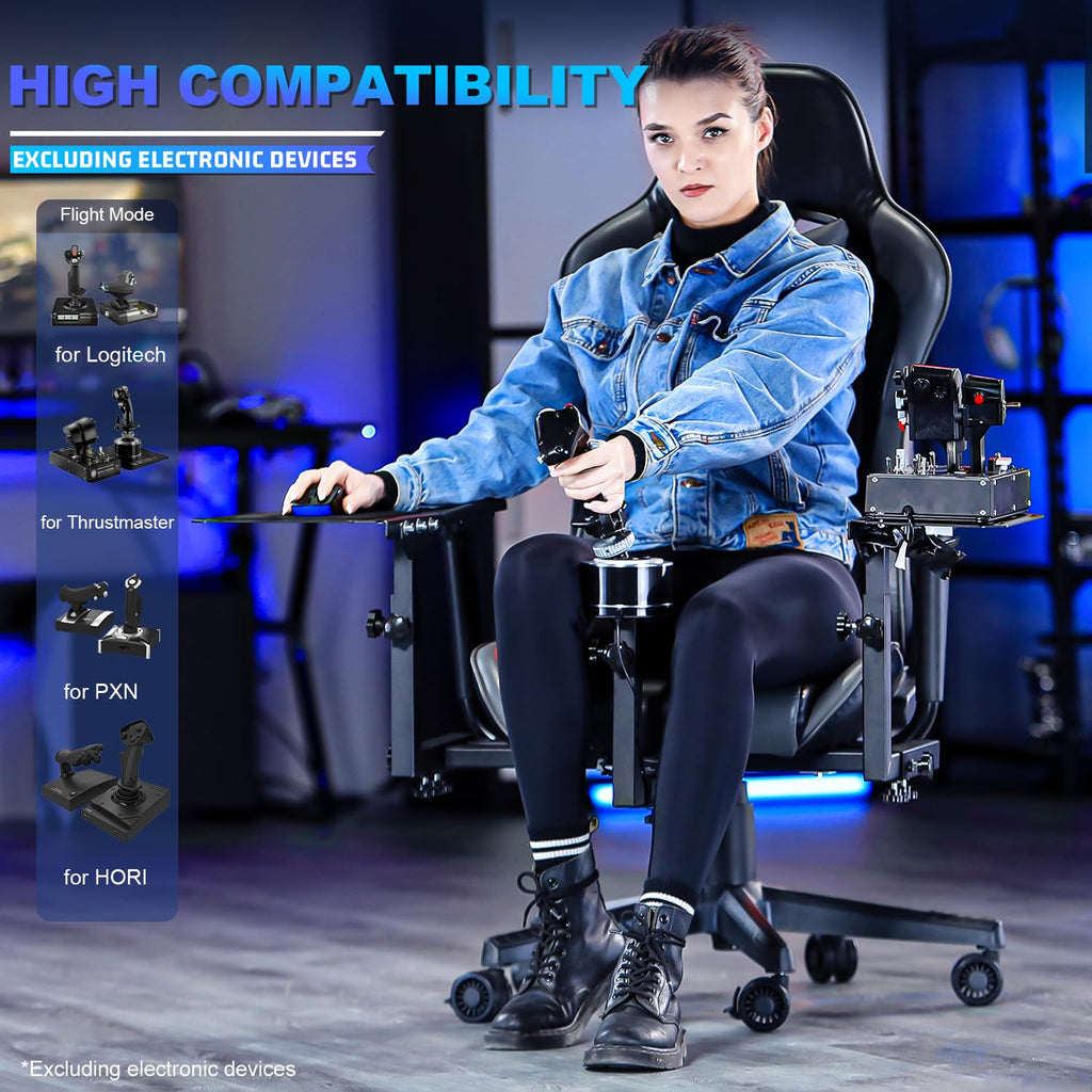 Marada Flight Joystick Hotas Mount with Chair Adjustable Fit for Thrustmaster, for Logitech X56 X52, for Hotas Warthog, More Stable Flight Simulator Cockpit with Seat, Not Include Gaming Devices