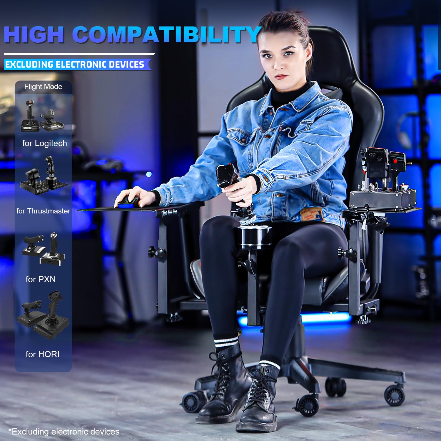 Marada Flight Joystick Hotas Mount with Chair Adjustable Fit for Thrustmaster, for Logitech X56 X52, for Hotas Warthog, More Stable Flight Simulator Cockpit with Seat, Not Include Gaming Devices