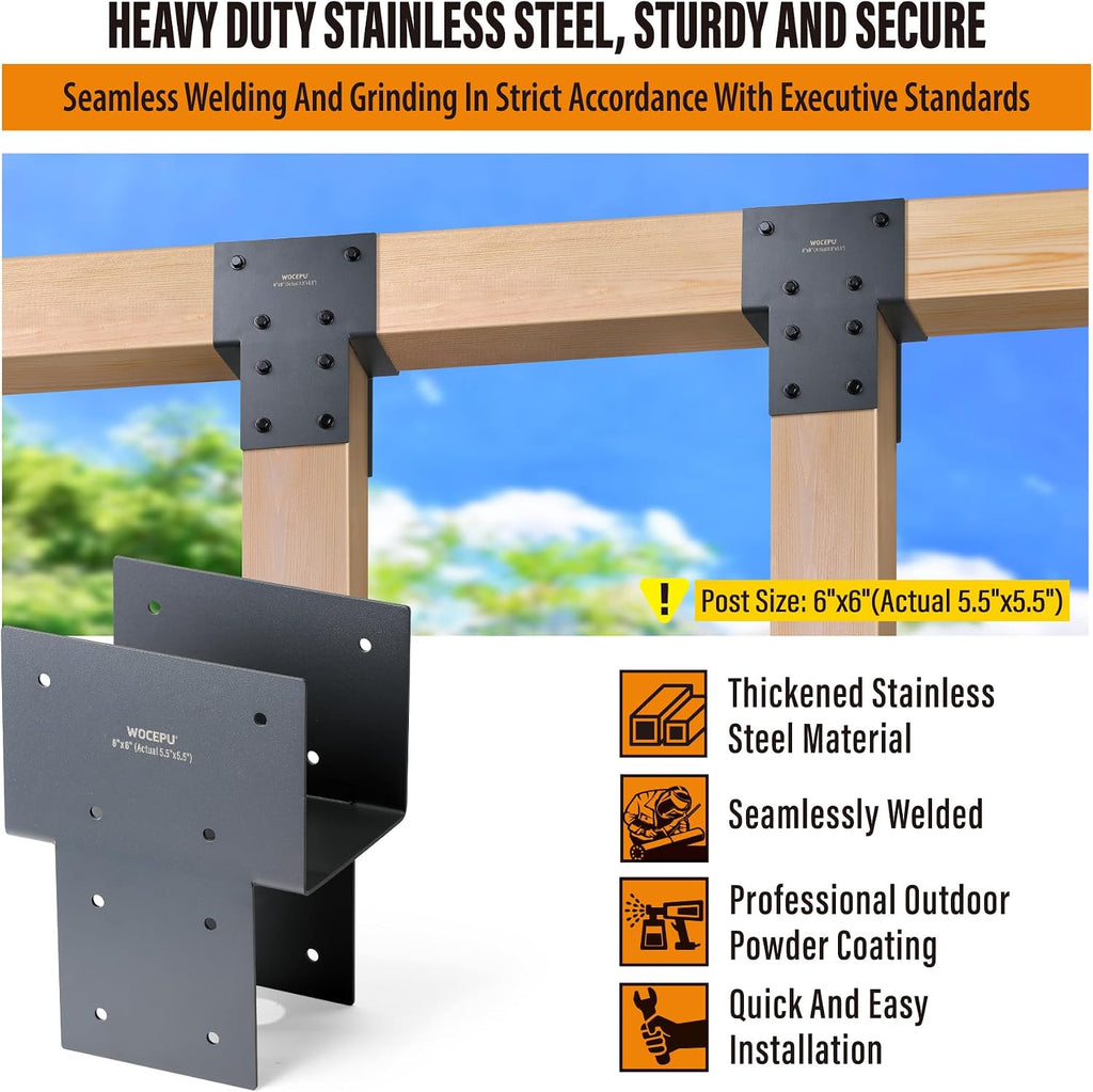 4 Pack Heavy Duty 6x6 (Actual 5.5'x5.5') Stainless Steel Post Caps Tie Bracket, Fit Connecting Wood Gazebo, Deck Patio Post and Wood Beams Bracket (Dark Ggray)