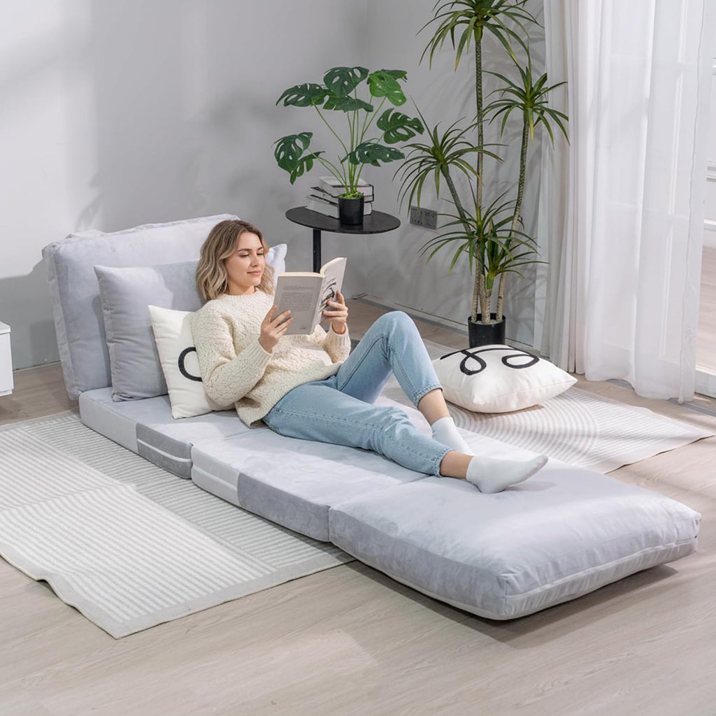 Cvortll 4-in-1 Folding Sofa Bed, Memory Foam Bean Bag Chair, Large Convertible Couch, Floor Foldable Sofa for Bedroom, Living Room, Apartment(Grey-Small)