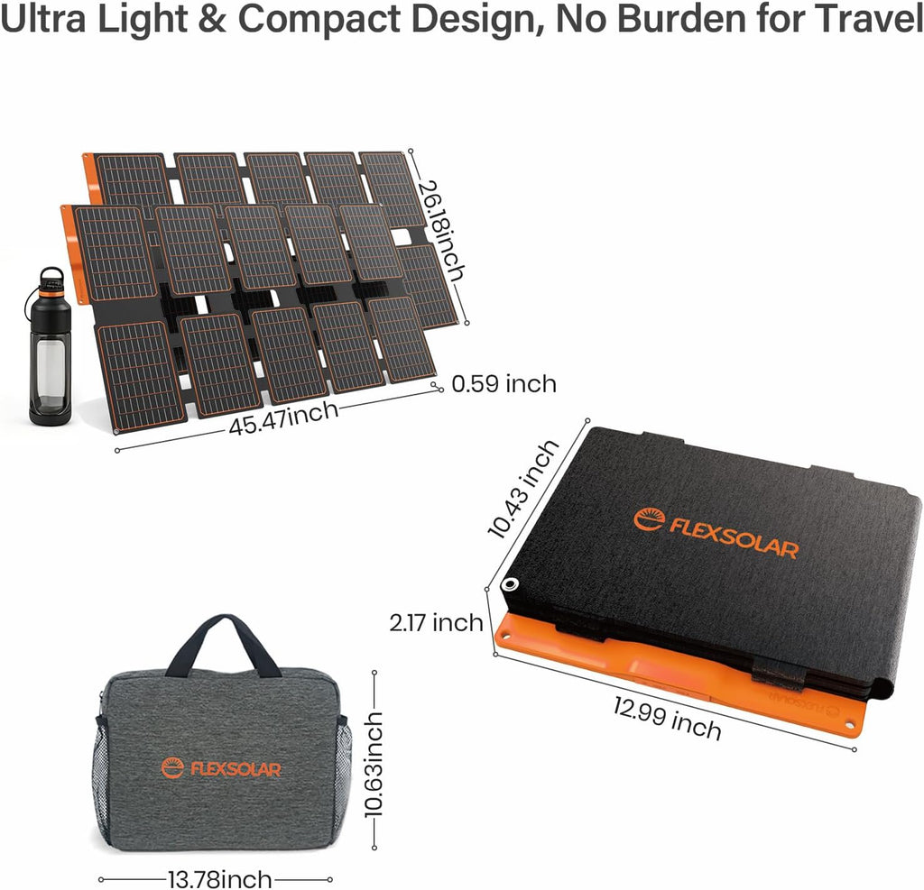 FlexSolar 2 PCS 100W Portable Solar Panels Chargers with PD3.0 USB-C,QC3.0 USB-A and DC Outputs Foldable IP67 Waterproof Power Emergency Camping