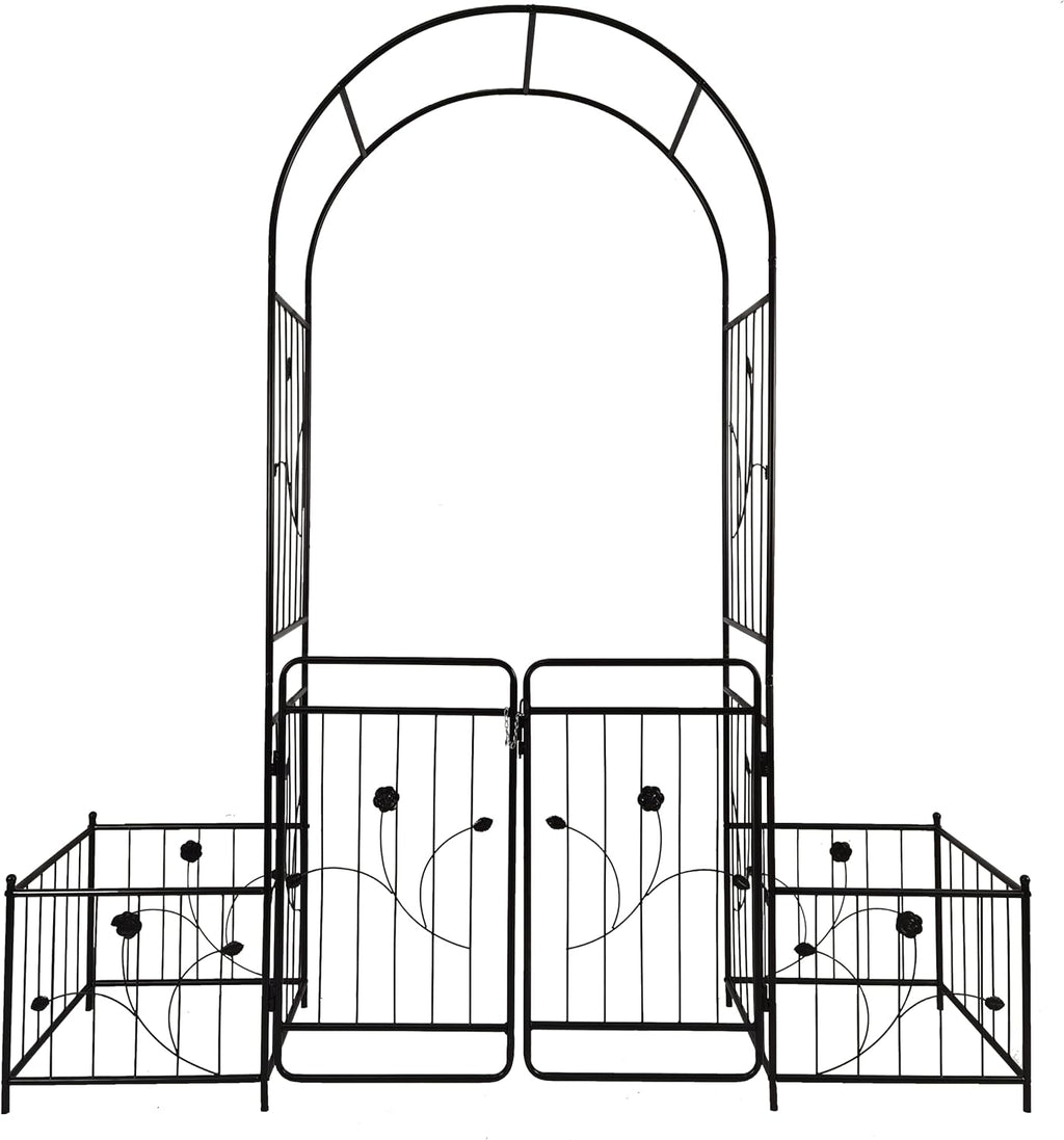 Metal Outdoor Garden Arch Iron Arbors Gazebo with 2 Plant Stands,High Birdcage Shape Pergola Pavilion,W/Ouble Gate Design,for Ivy Vines,Rose,Morning Glory,Black,79.5'x86.6'