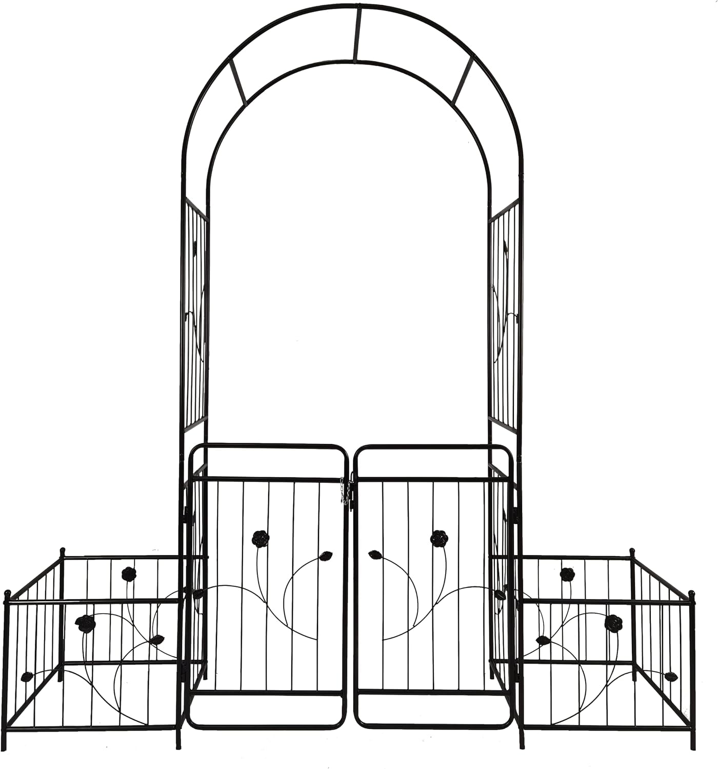 Metal Outdoor Garden Arch Iron Arbors Gazebo with 2 Plant Stands,High Birdcage Shape Pergola Pavilion,W/Ouble Gate Design,for Ivy Vines,Rose,Morning Glory,Black,79.5'x86.6'