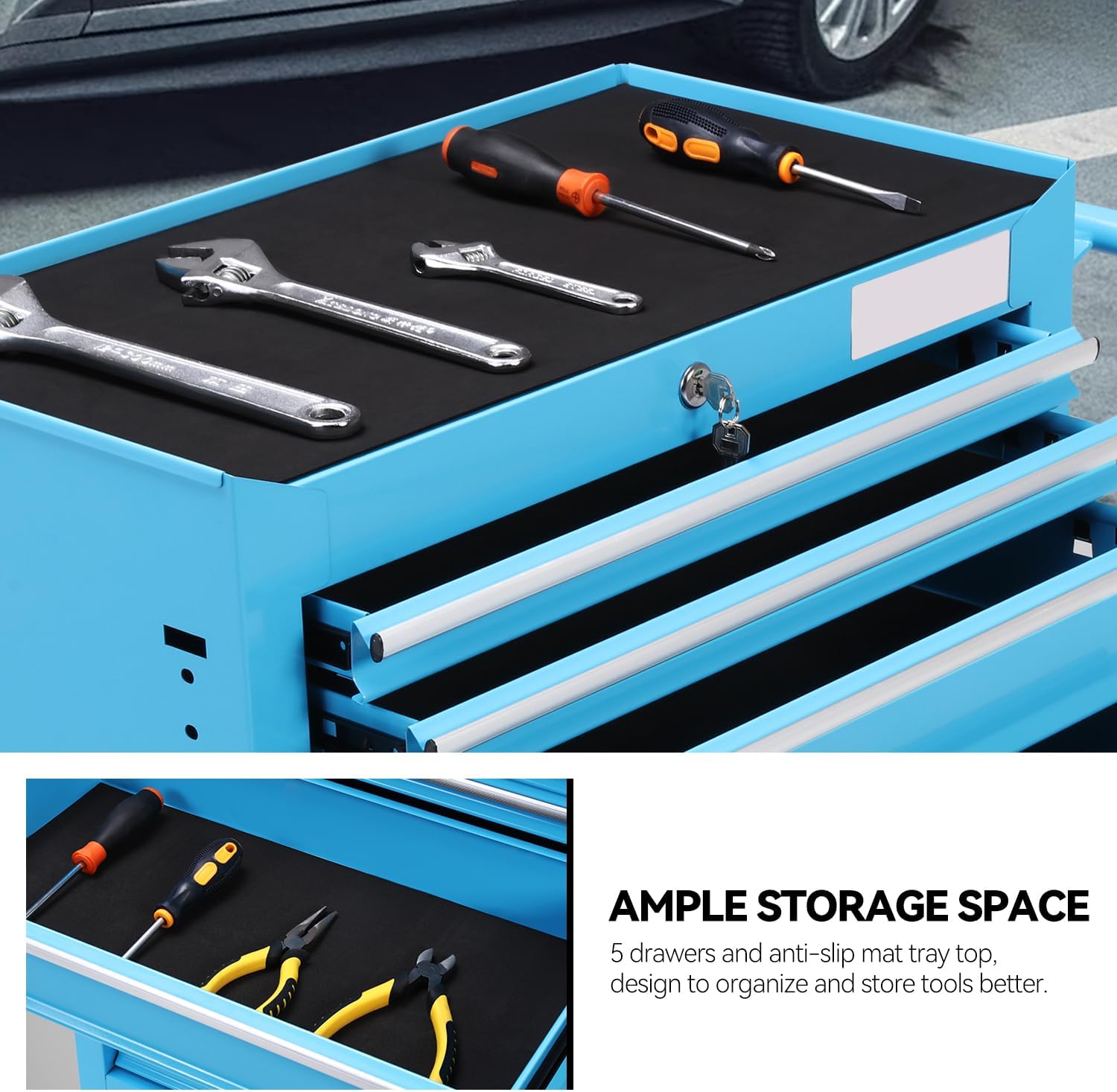 Auto Dynasty 7-Drawer Heavy-Duty Rolling Tool Trolley Tray with Ball-Bearing Slides, Corrosion-Resistant Finish, and Swivel Casters for Ultimate Workshop Organization