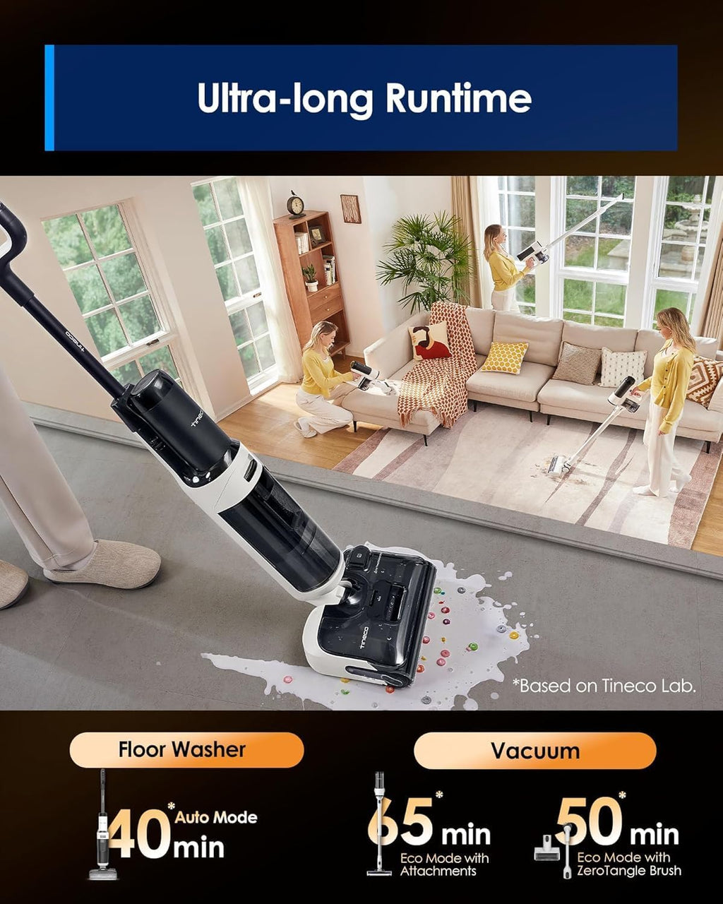 Tineco Floor ONE Switch S6 Stretch Wet Dry Vacuum Cleaner, Multi-Function, 180° Lay-Flat, Anti-Tangle Design, Self-Cleaning, 65Min Runtime, Dual-Edge Cleaning, Whole-House Cleaning Floor Cleaner