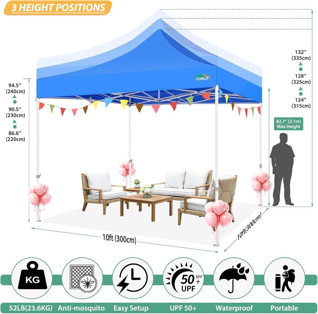COBIZI 10x10 Canopy Tent with 4 Sidewalls,Heavy Duty Pop up Canopy with Mosquito Netting,Easy up Screen Tent for Parties Wedding Outdoor Camping with Handbag,Blue