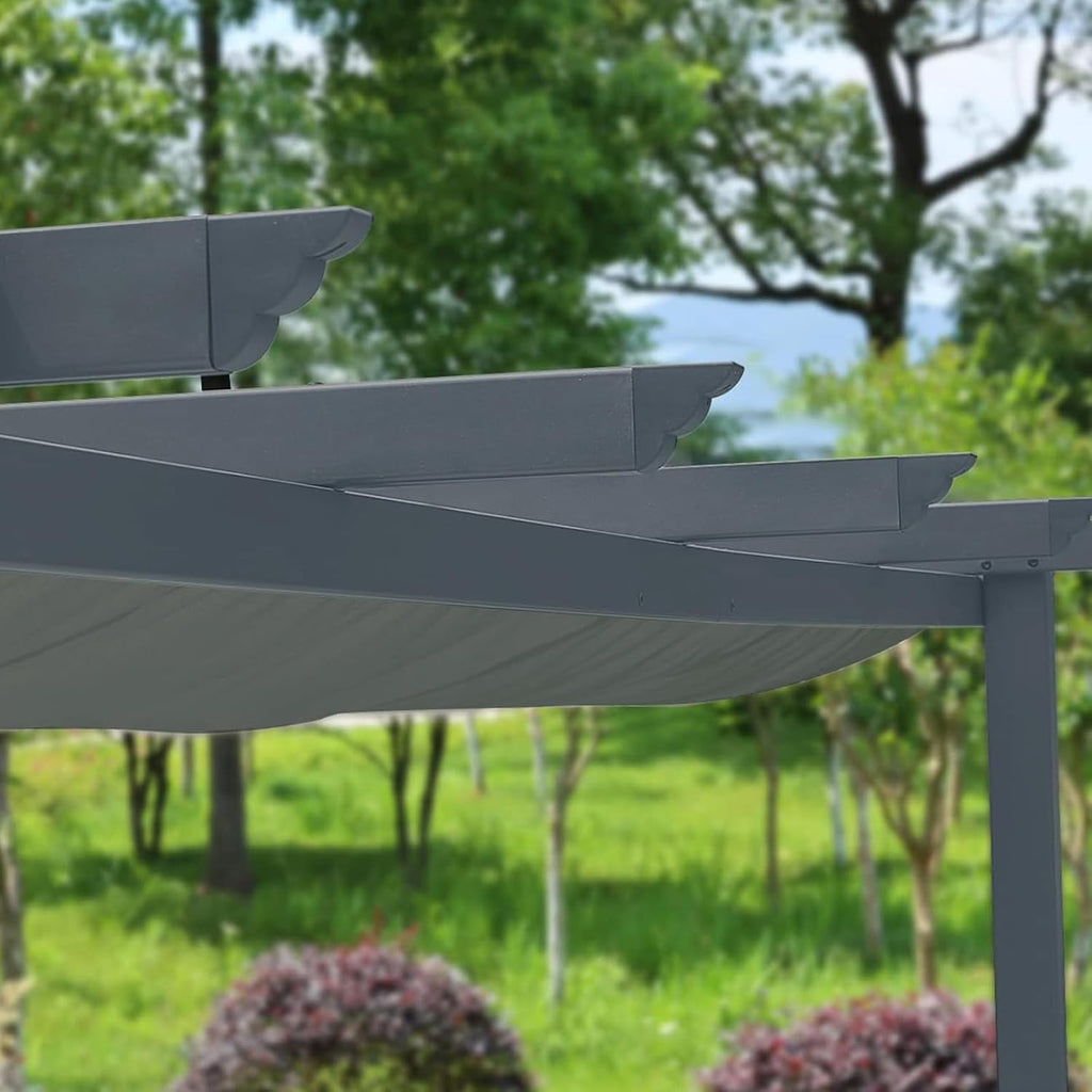 Aoodor 10 x 10 ft Outdoor Pergola with Retractable Shade Canopy, Matte Aluminum Frame, 4 Roller Shade Curtains, Grape Trellis for Patio, Backyard, Garden, and Deck, Grey