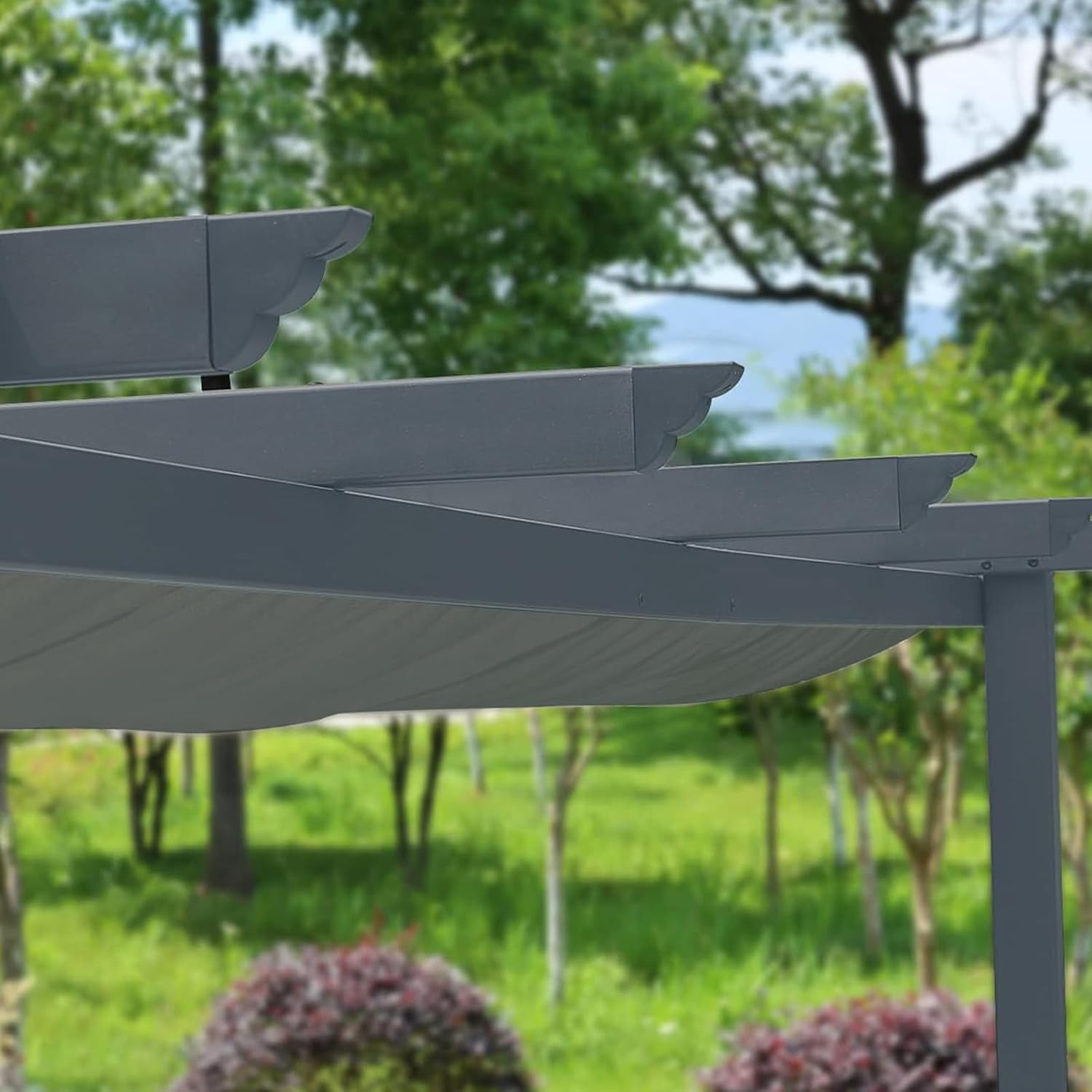 Aoodor 10 x 10 ft Outdoor Pergola with Retractable Shade Canopy, Matte Aluminum Frame, 4 Roller Shade Curtains, Grape Trellis for Patio, Backyard, Garden, and Deck, Grey