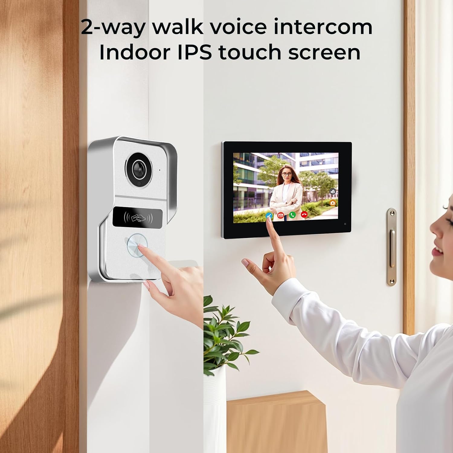 2-Wired Video Intercom System with 7 inch Touch Screen, Timbre con cámara & 140° Wide Angle, Video Recording, Tuya app Remote Control, Playback, Motion Detection, for Villa Apartment House