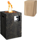 Tangkula 16 Inch Patio Propane Fire Pit, Patiojoy Electronic Ignition Square Gas Fireplaces with Protective Cover, 30,000 BTU Outdoor Fire Pit with Lava Rocks, Touch-up Pen for Backyard, Patio (Black)