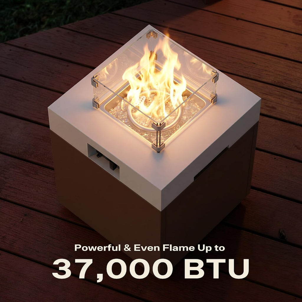 22' Aluminum Propane Fire Pit Table with 37,000 BTU, Square Outdoor Gas Fire Table with Glass Wind Guard, Glass Stones & Waterproof Cover, Patio Fire Table for Balcony, Backyard, Porch, Brown