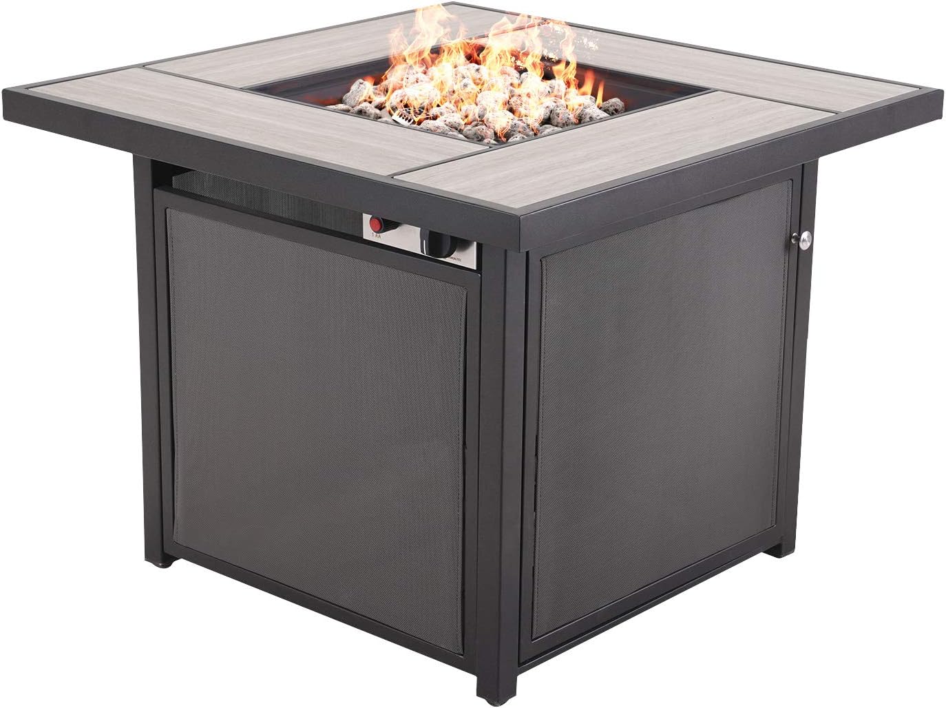 Grand Patio Outdoor Gas Fire Pit Table 32 Inch Ceramic Tile Tabletop Propane Square Fire Table with Cover/Lid for Patio Up to 50,000 BTU Heat