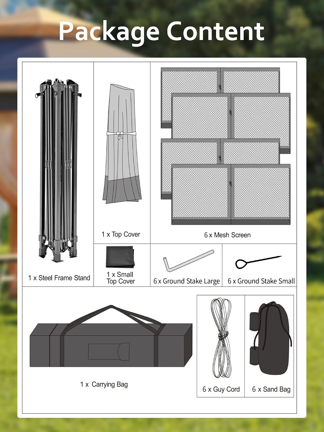 13x13Ft Patio Gazebo Metal Frame Canopy with Double Roofs, Outdoor Gazebo with Mosquito Netting and Privacy Screen, Canopy Tent for Backyard, Lawn, Garden, Deck