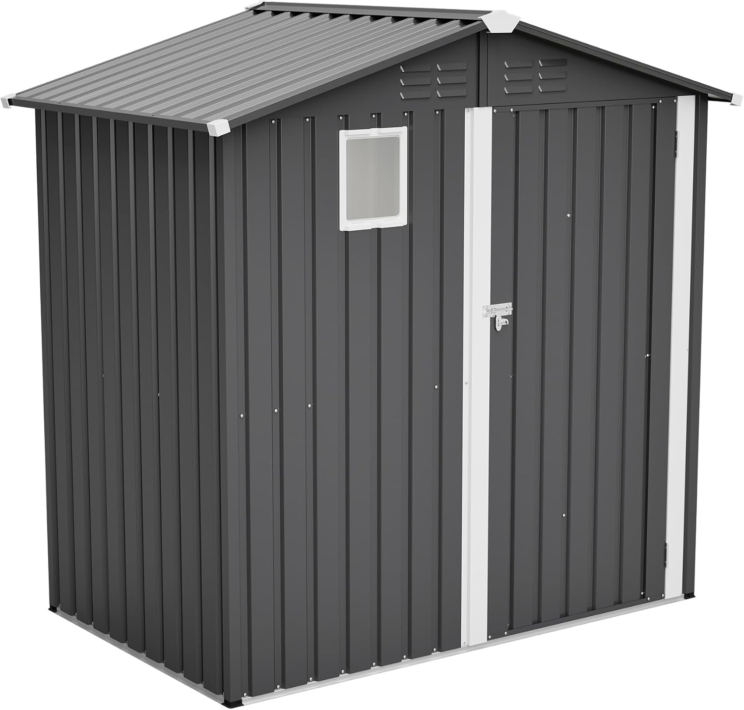 6x4 FT Shed Outdoor Storage Metal Large Garden Tool Sheds with Lockable Doors Gable Roof Window Waterproof Utility Equipment Sheds for Backyard Patio Lawn, Grey (No Floor Frame)