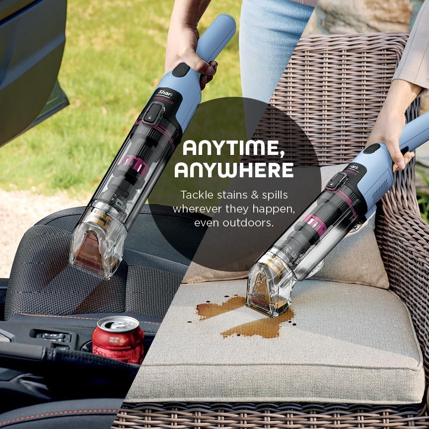 Shark StainForce Cordless Portable Spot, Stain, & Odor Remover System, 5' tool, Storage Tray & Extra Filter for Carpets, Area Rugs, Upholstery, Stairs, Cars, Cleaning Solution, Glacier Blue, HX102BRN