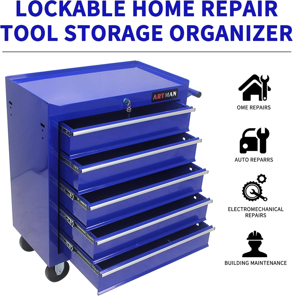 Larmliss 5-Drawer Rolling Tool Cart, Rolling Tool Box on Wheels, Lockable Home Repair Tool Storage Organizer, Tool Chest Cabinet for Mechanic, Garage