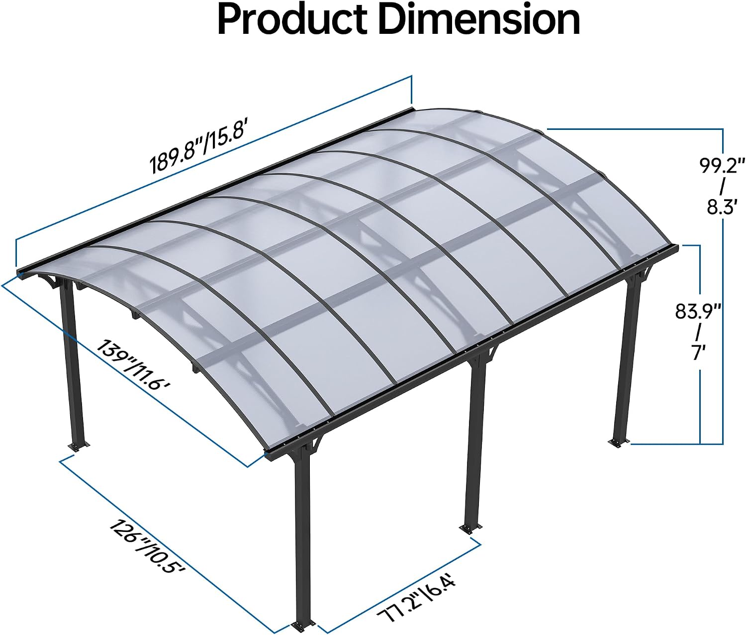 Real Relax 12 x 16 ft Metal Carport Kits with Polycarbonate Panel, Heavy Duty Metal Carport Canopy, Outdoor Car Tent Metal Garage Shelter for Car, Truck and Boats, Grey