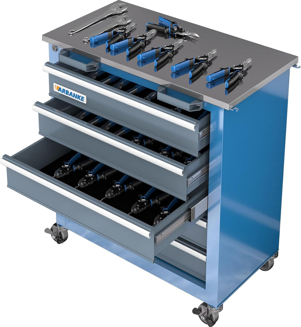 LARBANKE 5-Drawer Tool Chest, Rolling Tool Chest with Wheels, Foot Pads&Locking System,Mobile Storage Tool Cabinet with Stainless Steel Top,Connect Units for A Large Workstation for Office,Garage&Home