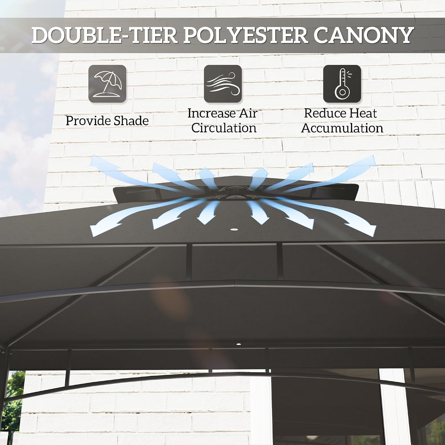 Outsunny 8' x 5' Grill Gazebo, 2-Tier Outdoor BBQ Gazebo with Ceiling Hook, 2 Side Shelves and Storage Baskets for Patio Deck Yard, Dark Gray