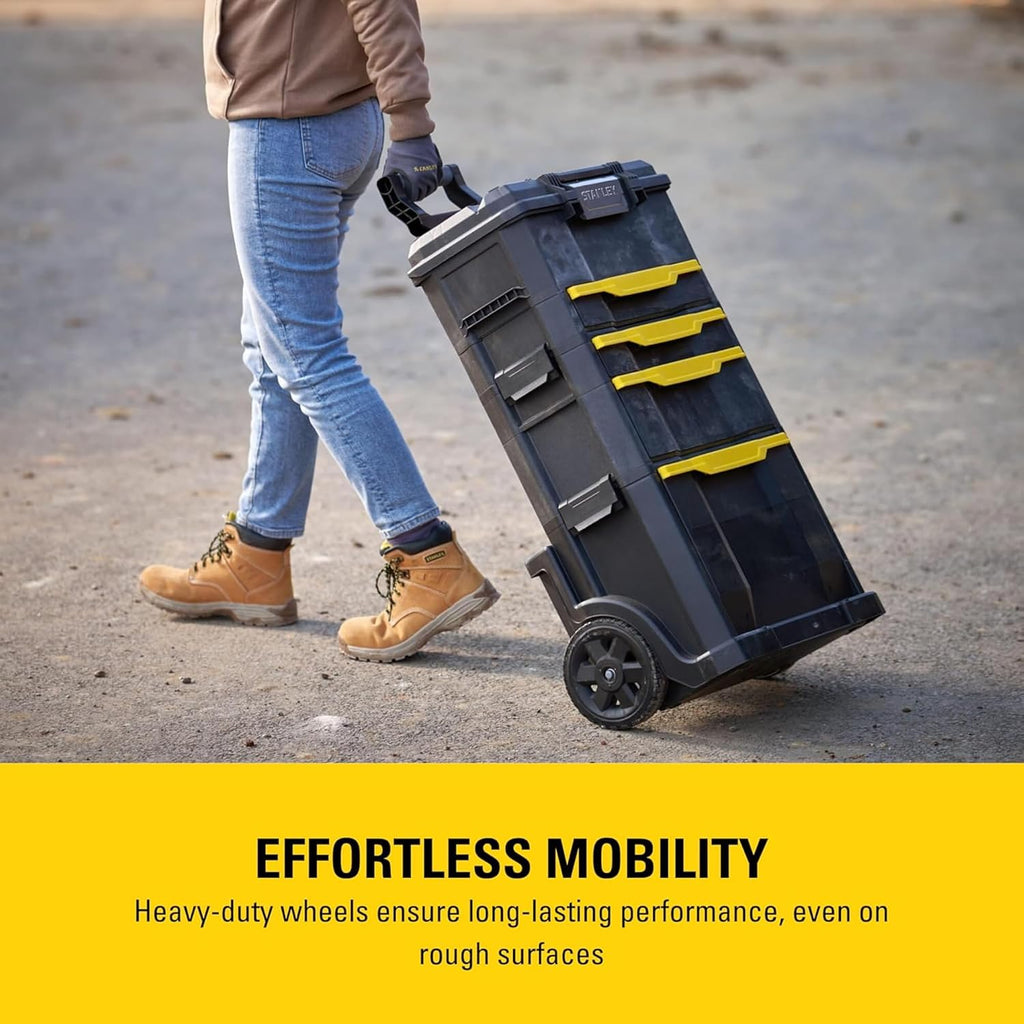 STANLEY Rolling Workshop Toolbox, Detachable Toolbox with Drawers, Flip Bin, Back Pocket, 7 Heavy Duty Wheels, 1-79-206
