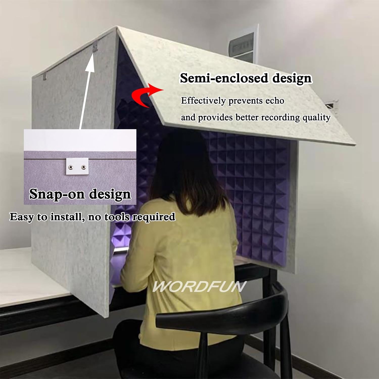 WORDFUN Sound Isolation Room for Home Studio, Portable Sound Recording Vocal Booth Box, Studio Equipment, Vocal Absorbing Shield, Microphone Shield for Podcasts Singing Gaming and Broadcasting