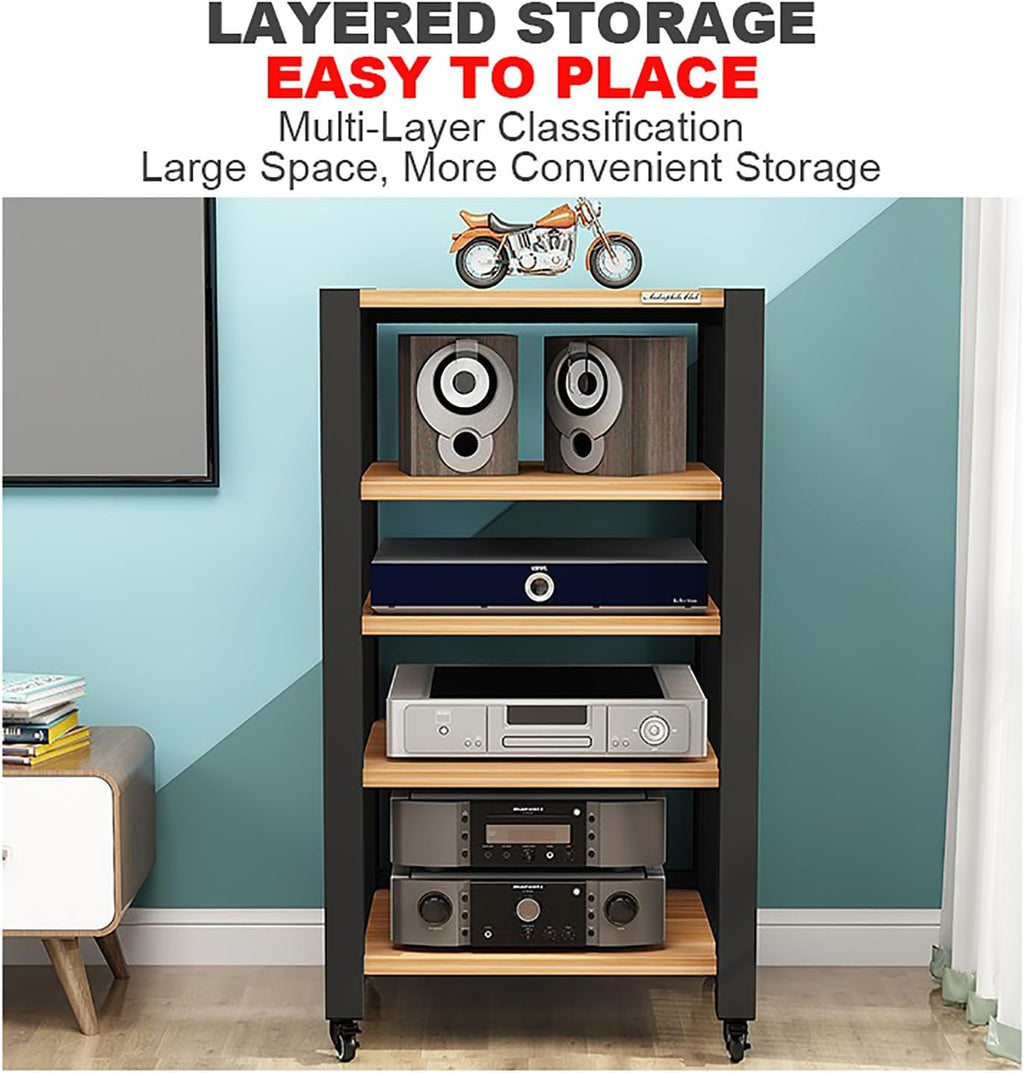 Walnut Gaming Shelf & Audio Rack - Record Player Stand for PS5, DVD Player, Projector, Media Console - CD/DVD Display Cabinet, Corner Shelf with Wooden Shelves (60x50x64cm)