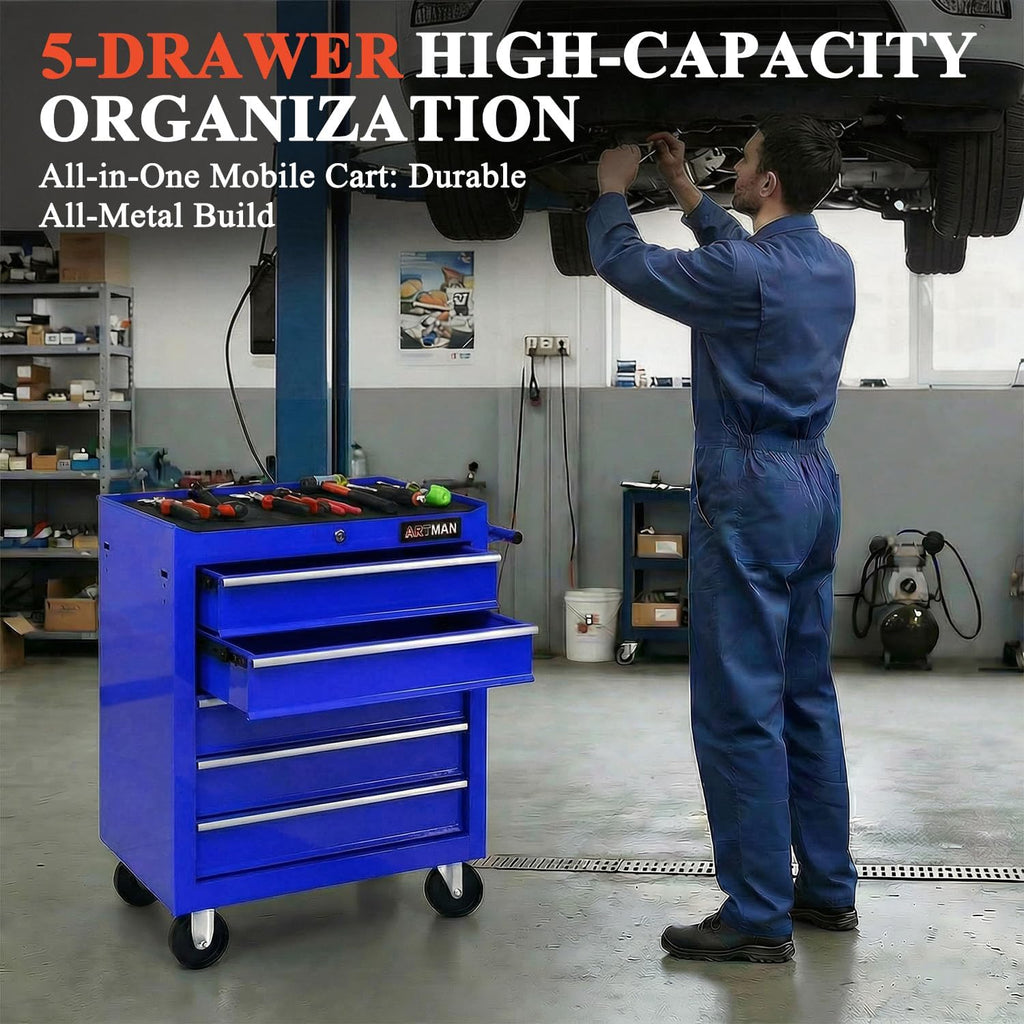 5 Drawers Tool Cart on Wheels,Rolling Tool Chest Tool Storage,Drawers Rolling Tool Trolley Organizer Tool Case for Garage, Warehouse, Workshop, Repair Shop (5 Drawers-Blue)