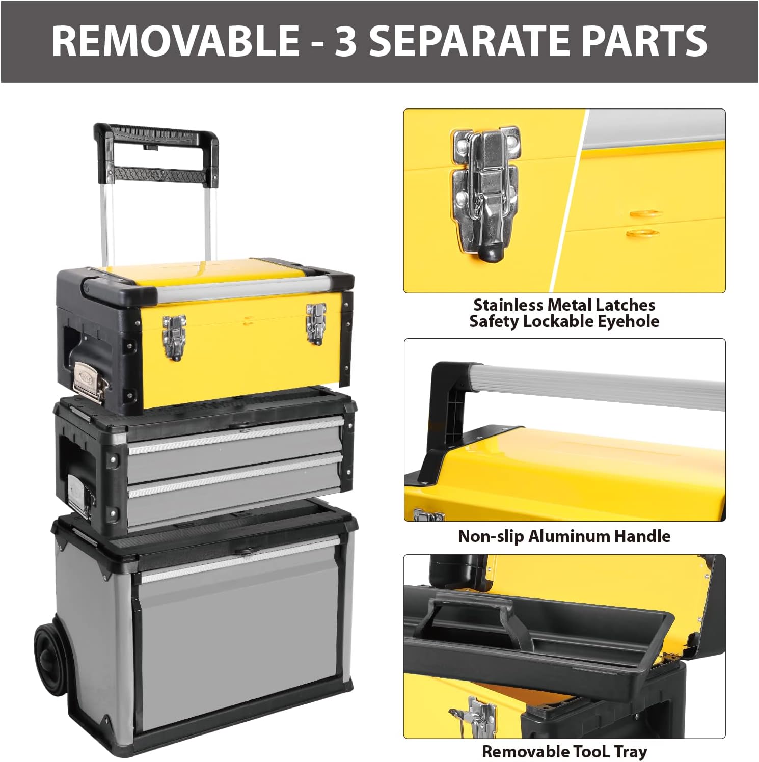 BIG RED Stackable Portable Metal Tool box Organizer with Wheels and 2 Drawers, Rolling Upright Trolley Tool Chest for Garage or Workshop,Yellow,ATRJF-C305ABDYR