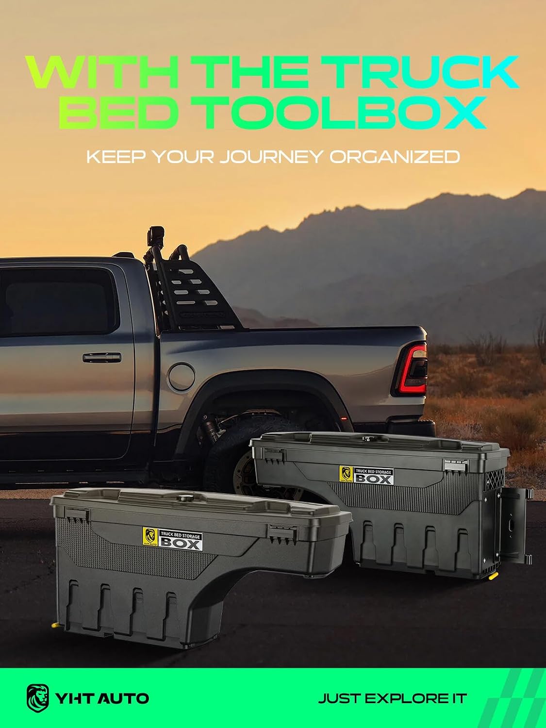 YHTAUTO Set of 2 Truck Bed Storage Tool Box Lockable Compatible with 1999-2007 Chevy Silverado GMC Sierra 1500/2500/3500 & HD(Fit 2007 Classic), Fleetside Bed, Swing Waterproof Wheel Well Toolbox