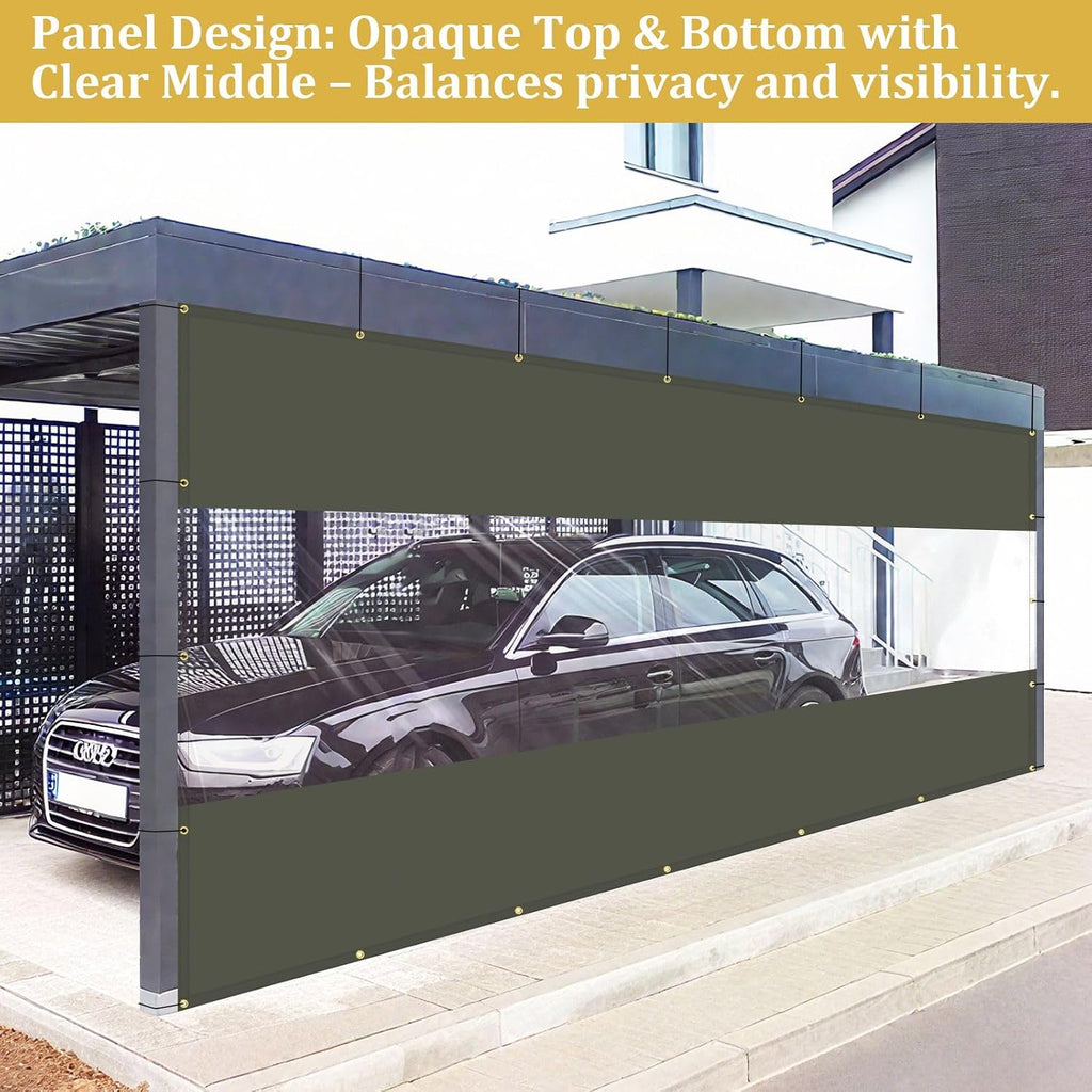 Shade&Beyond Outdoor Vinyl Curtain, 12'W x 16'L Heavy Duty Clear Tarp with Grommets Waterproof, Privacy Clear Panel UV-Resistant for Pergola Gazebos Porch Enclosure Patio(Customized Size, Gray)