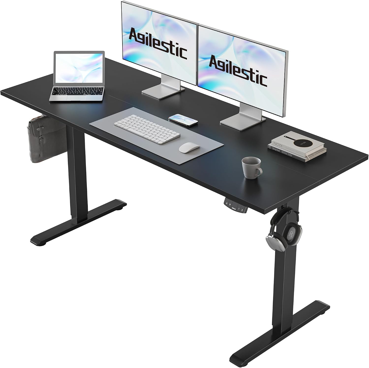 Agilestic Electric Standing Desk, 55 x 24 Inches Height Adjustable Desk, Sit Stand up for Work Office Home, Ergonomic Rising Computer Table with Memory Preset, Black