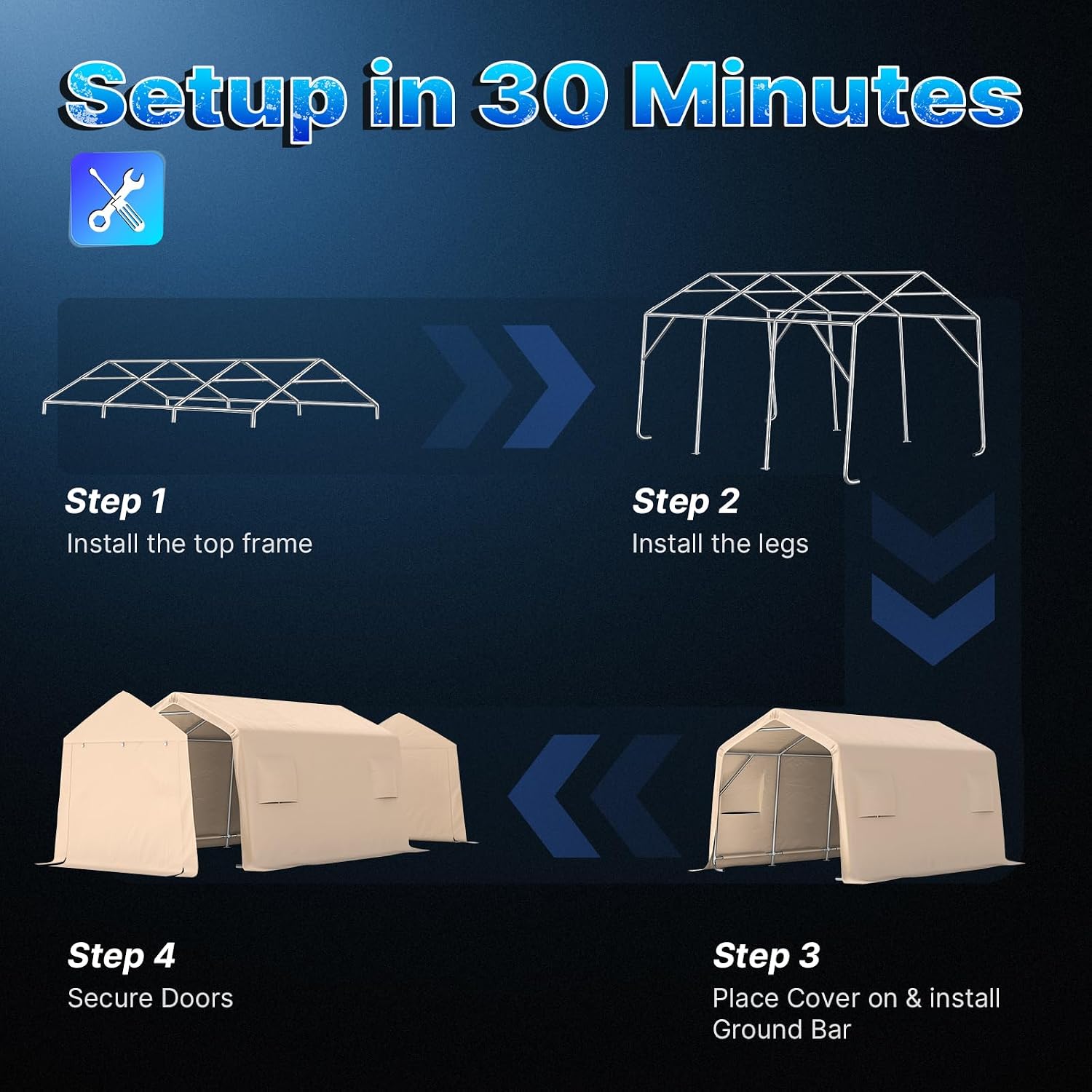 ADVANCE OUTDOOR 10X15 ft Garage Shelter Steel Metal Peak Roof Portable Storage Shed Carports for Motorcycle Boat, or Garden Tools with 2 Roll up Doors & Vents, Beige