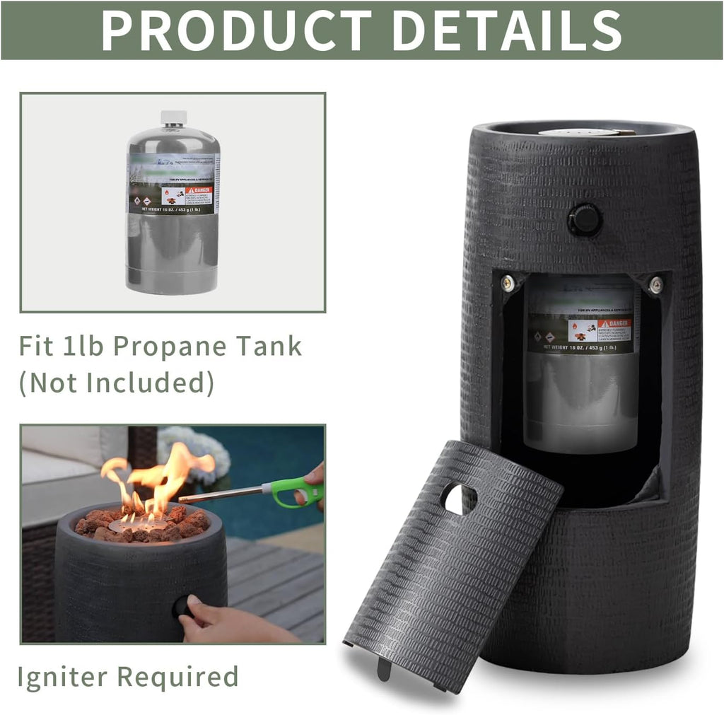 COSIEST Outdoor Propane Fire Pit Table w Compact Ledgestone 11-inch Round Graphite Base, Certified, 40,000 BTU, Free Lava Rocks, Touch-up Pen, Fits 20lb (Black)