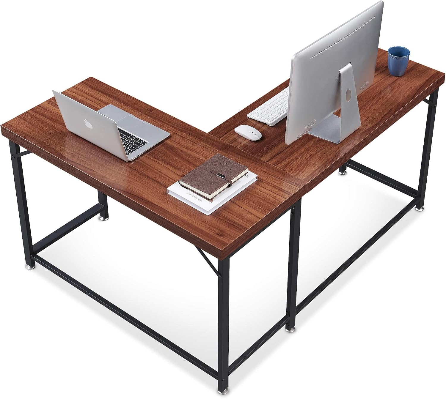 ivinta L Shaped Desk, Modern Corner Home Office Computer Desk with 2' Thicker Desktop for Study Work, Simple Reversible Worksation with Metal Frame for Bedroom Living Room Novas (Light Brown)