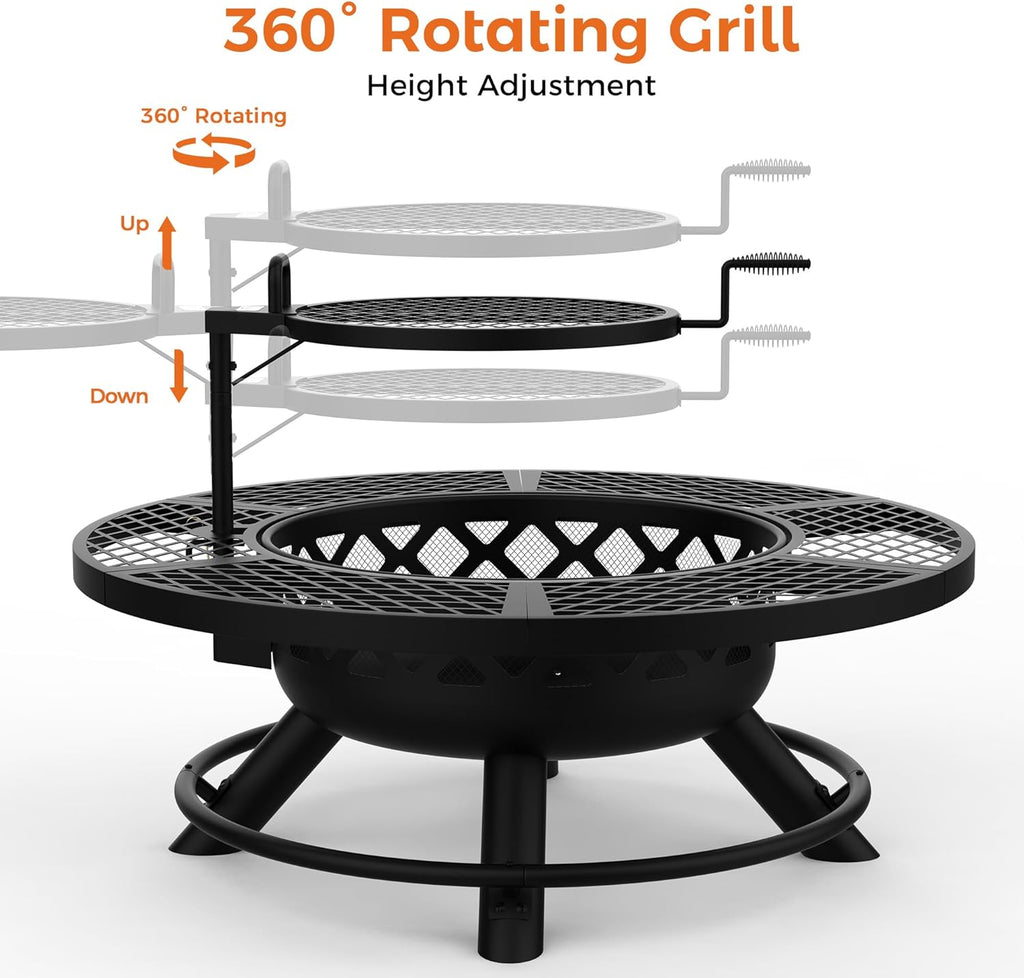 BALI OUTDOORS Fire Pit with Poker, 40 inch Outdoor Fire Pit Patio, Wood Burning Firepits for Outside with Grill