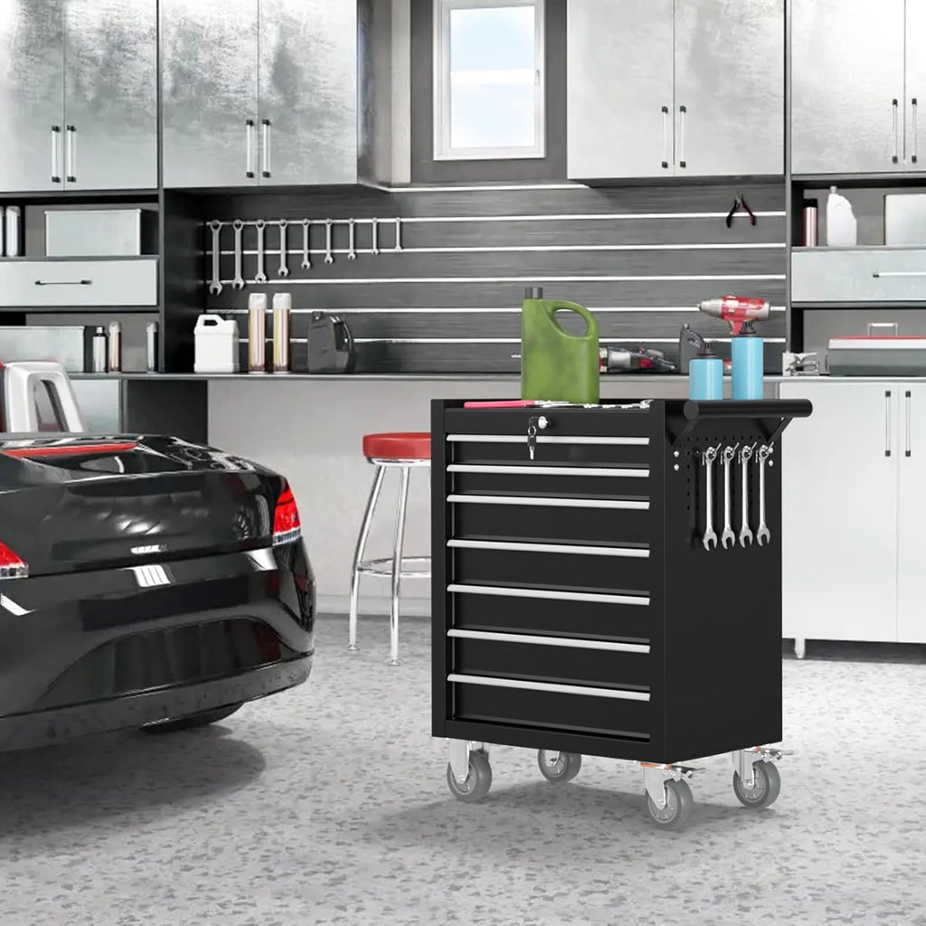 7 Drawers Metal Rolling Tool Chest, Portable Storage Tool Box with Wheels, Toolbox on Wheels for Warehouse, Garage, Repair Shop and Tool Room