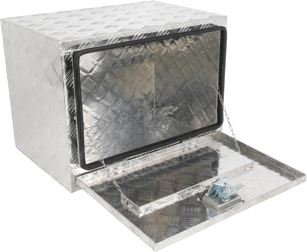 SCITOO 24 Inch Diamond Plate Truck Bed Tool Box,Aluminum Heavy Duty Crossover Storage for Most Full Size Pickups,Lockable Weatherproof Chest,Fits 24' Truck Beds,Easy Access to Load and Unload