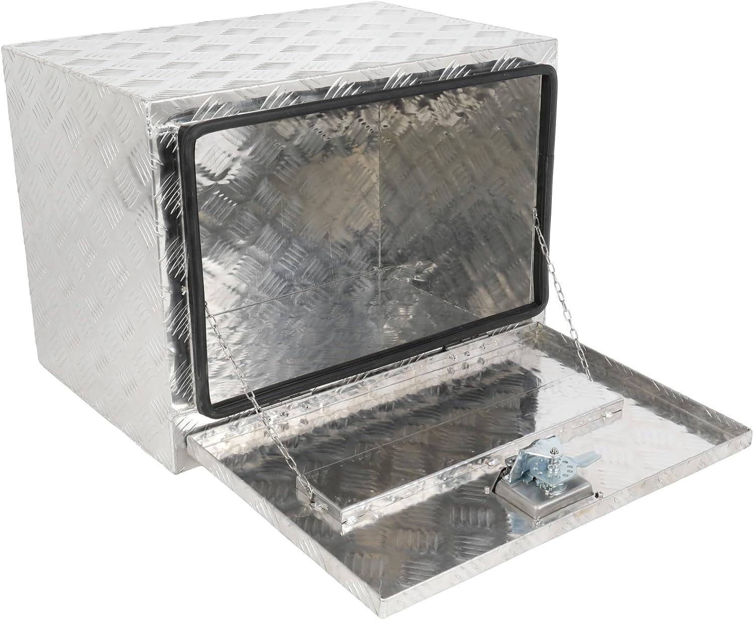 SCITOO 24 Inch Diamond Plate Truck Bed Tool Box,Aluminum Heavy Duty Crossover Storage for Most Full Size Pickups,Lockable Weatherproof Chest,Fits 24' Truck Beds,Easy Access to Load and Unload