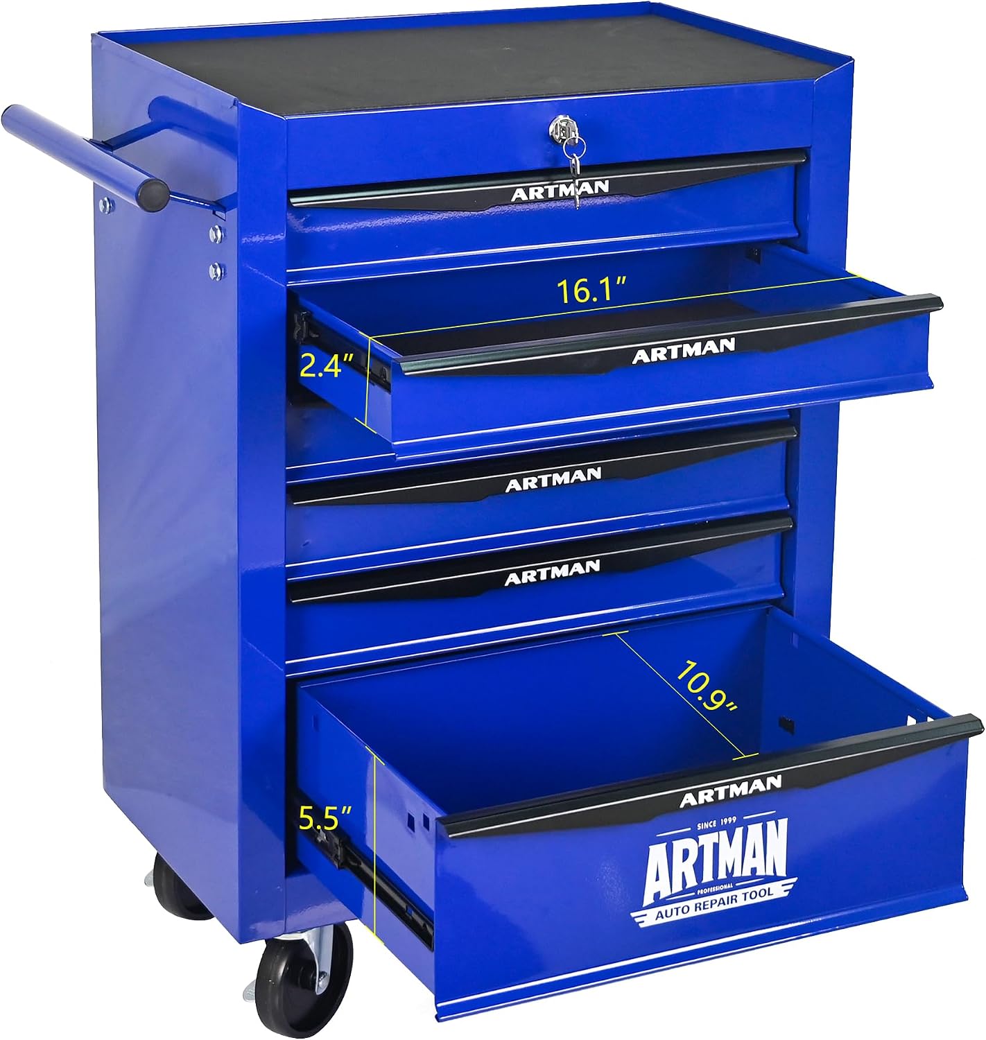 Rolling Tool Box with Wheels, Mechanics Tool Chest with 6 Drawers, Tool Box Organizer with 7 Tool Storage Boxes, Lockable Tool Storage Cabinet for Home Garage Workshop Warehouse Repair Shop, Blue