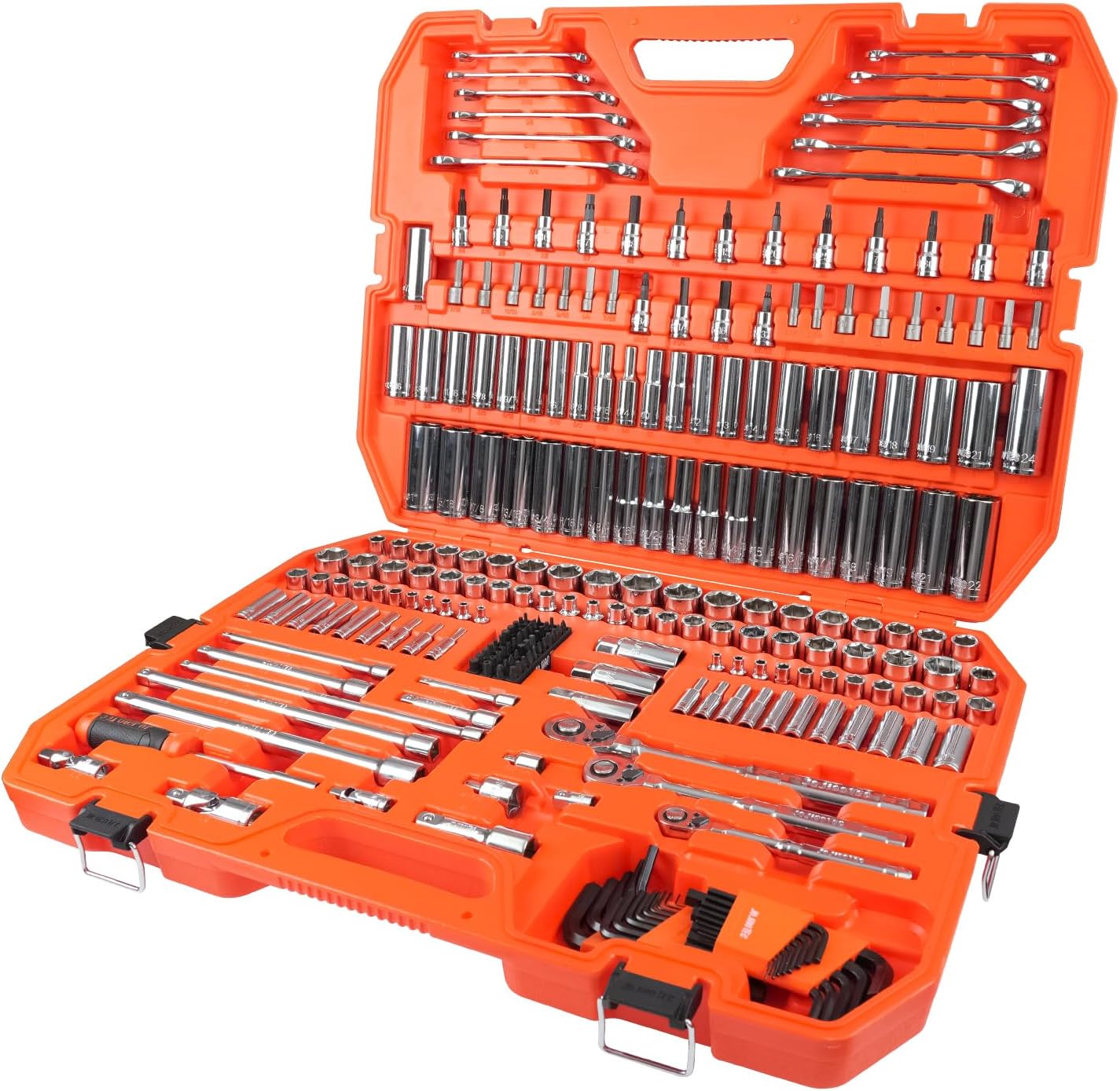 264-Piece Mechanics Tool Set, SAE & Metric Impact Socket Set, 1/2'', 1/4'', 3/8'' Drive, Deep & Shallow, CR-V Steel, with 90-Tooth Ratchet, Extension Bar, Universal Joint, with Molded Case