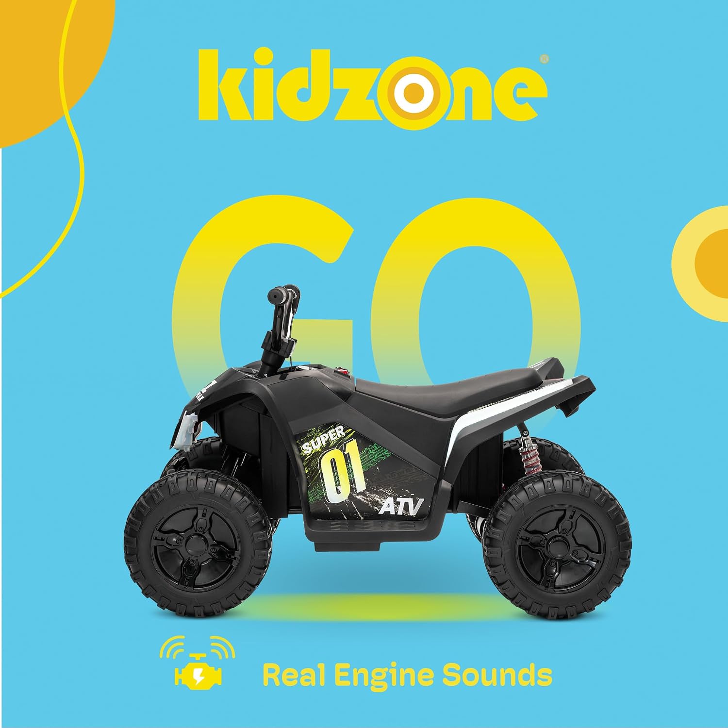 Kidzone 12V Electric Ride on ATV for Kids 3-8 Years, Battery Powered 4-Wheeler with LED Headlights, Rear Suspension, Forward/Reverse, up to 3.7 MPH, 88 lb Capacity, Forest