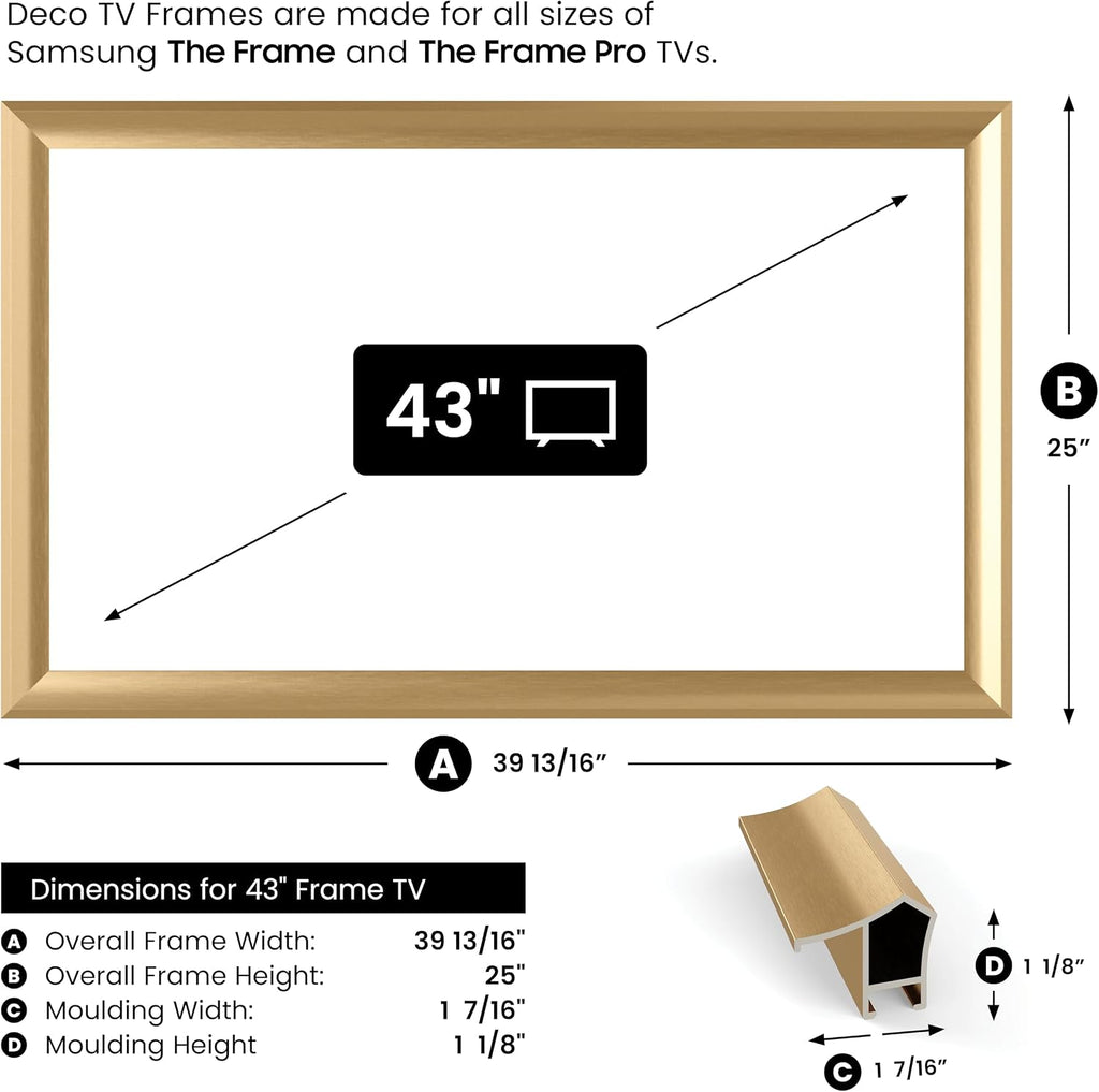 Pale Gold Prismatic 43' Alloy Deco TV Frame - Compatible ONLY with Samsung The Frame TVs (Fits 2021-2026, LS03A, LS03B, LS03C, LS03D, LS03FA)