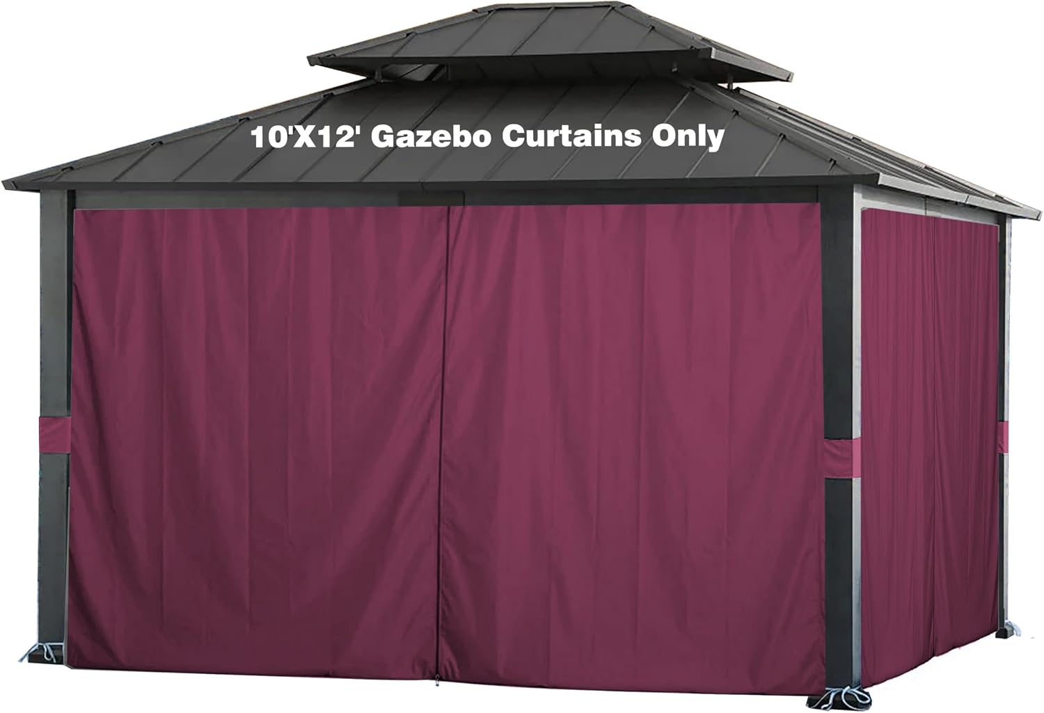 SCOCANOPY Gazebo 10' x 12' with Zipper 4-Panels Side Wall Universal Replacement Privacy Curtain Set Fit for 10X12 Ft Gazebo, (Burgundy)