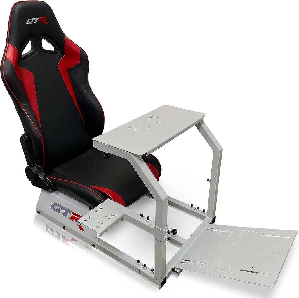 GTR Simulator GTA Model Silver Frame with Adjustable Leatherette Racing Seat Gaming Simulator Cockpit Chair | RS30 Wheel | V3 Pedal Setup (GTA with RS30 Wheel & V3 2-Pedal Setup)