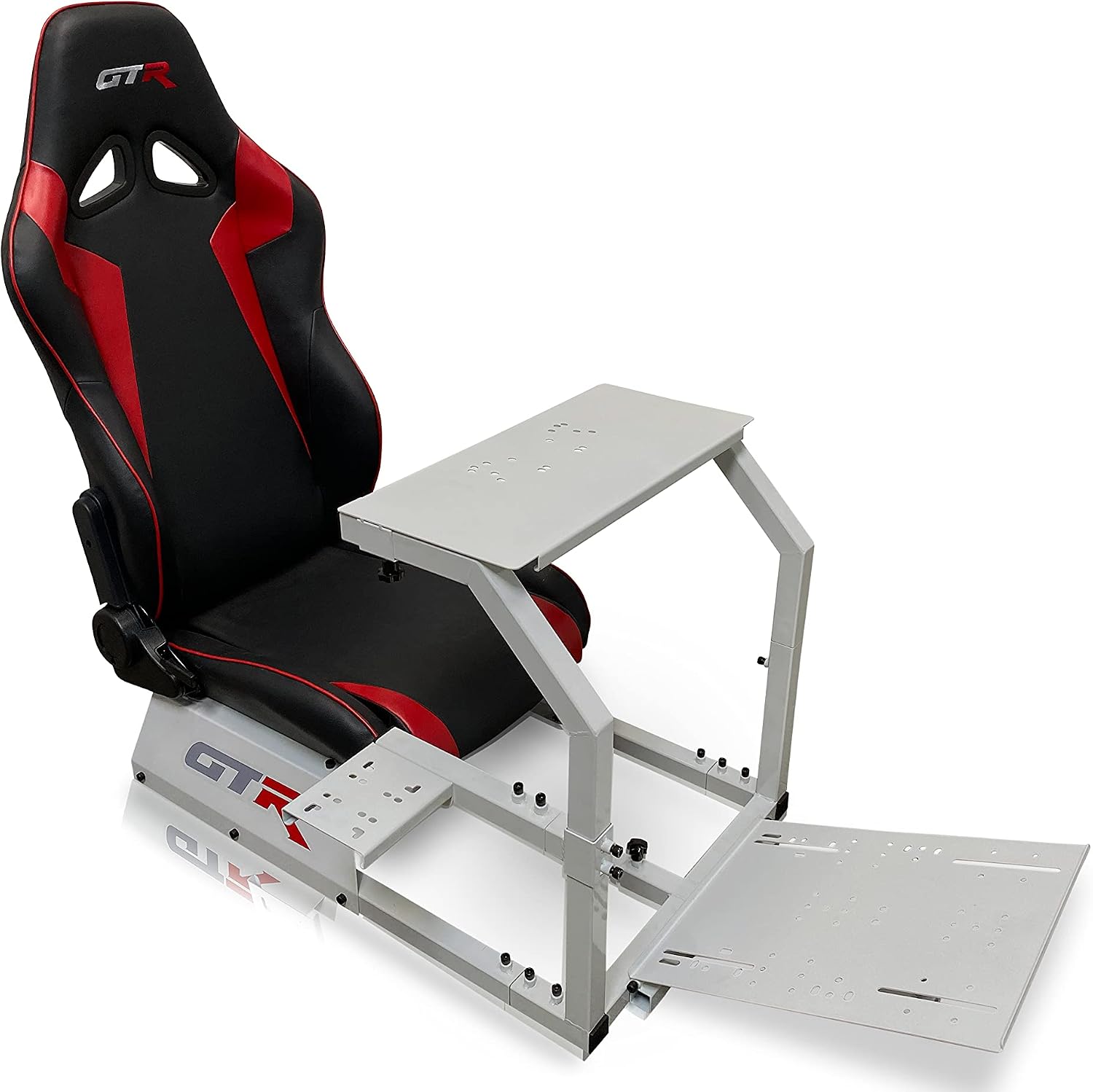 GTR Simulator GTA Model Silver Frame with Adjustable Leatherette Racing Seat Gaming Simulator Cockpit Chair | RS30 Wheel | V3 Pedal Setup (GTA with RS30 Wheel & V3 2-Pedal Setup)