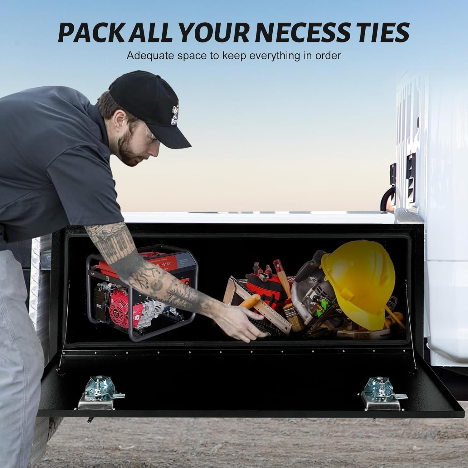 48 Inch Underbody Tool Boxes for Truck 2 Pack, 48x14x16 Inch Steel Under Body Storage Box with T-Handle Latch, Heavy Duty Toolbox for Pickup Truck RV, Black (Pack of 2)