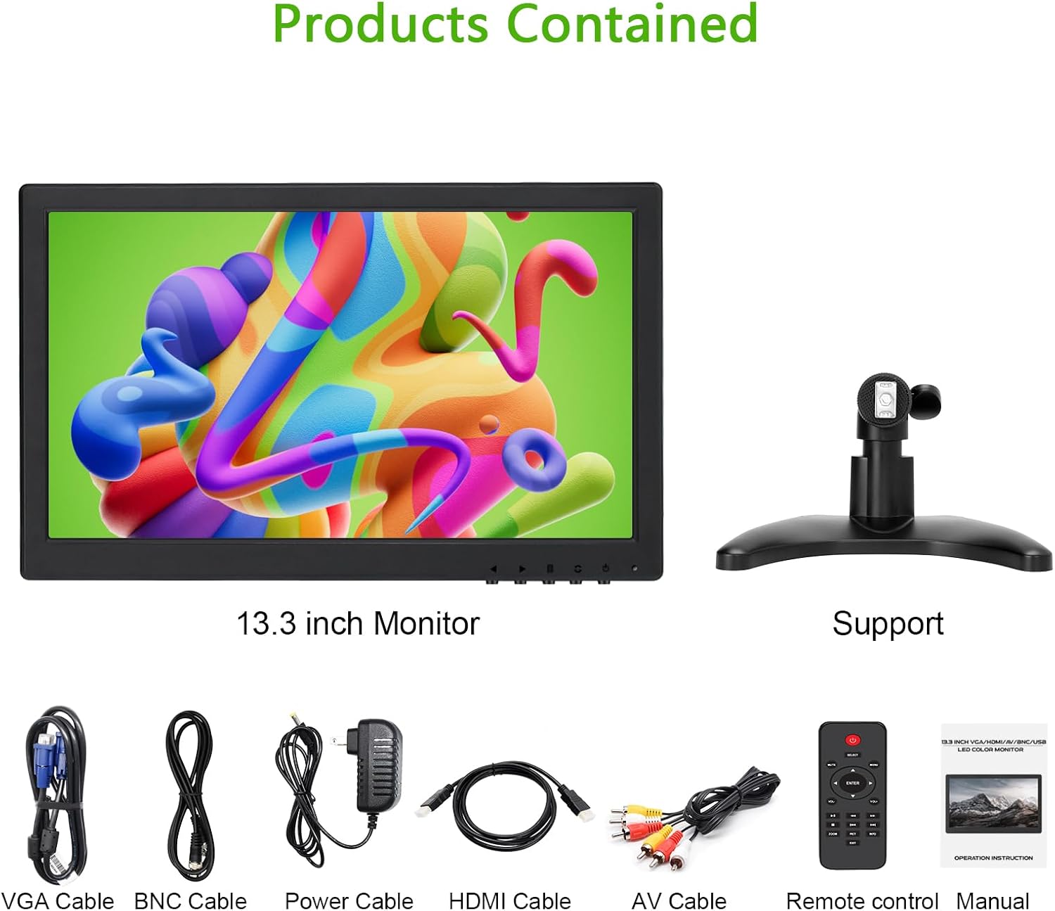OSCY 13.3 Inch Small Monitor Support HDMI/VGA/USB/BNC/AV Mini Monitor 1366x768 for CCTV Raspi PC Gaming TV, with Remote Control and Built in Dual Speaker