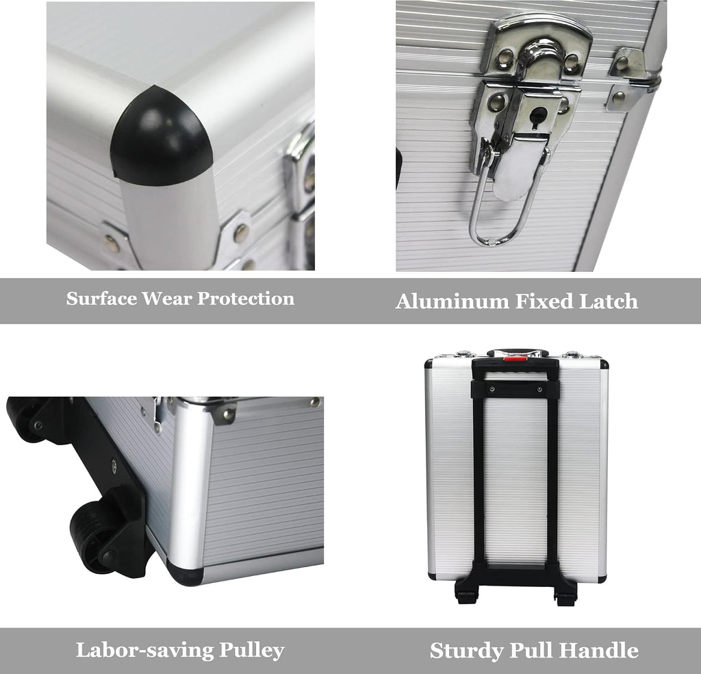 Leavader 889 Pcs Aluminum Trolley Case Tool Set with Wheels, Four-Layer Tool Kit with Rolling Tool Box, Portable Toolbox Storage Case with Drawer for Repair Gift on Father's Day