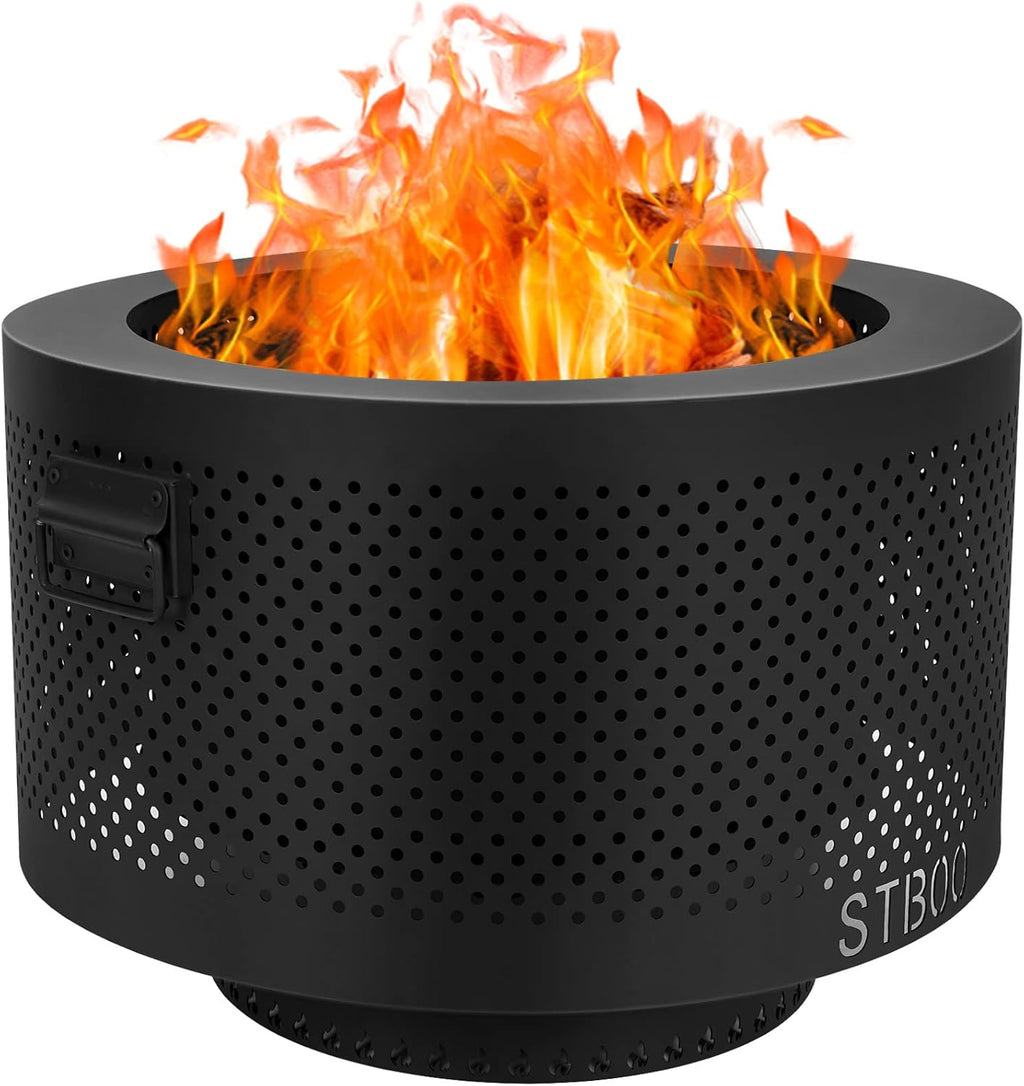 24 Inch Smokeless Fire Pits for Outside with Portable Carrying Storage Bag, Low Smoke Outdoor Fireplace for Bonfire Picnic Backyard on Beach, Black, XL