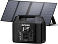 SinKeu 122.8Wh Portable Power Station with 60W Solar Panel, LiFePO4 Battery Solar Generator for Home Use, 150W Power Bank with AC Outlet for Camping, RV, Emergency Backup
